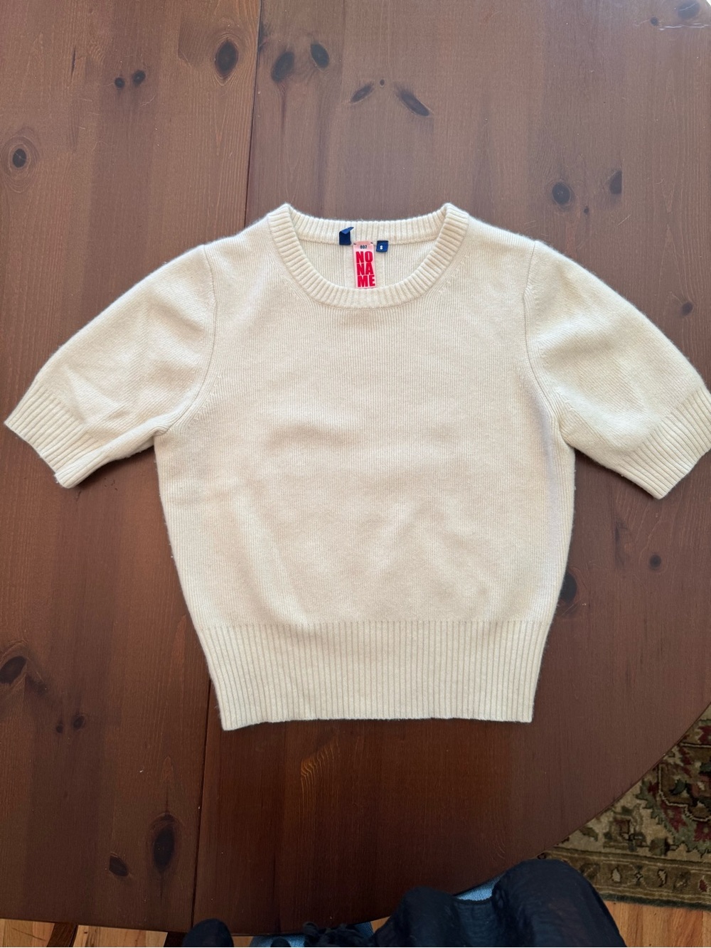 Cream Short-Sleeve Cashmere Crewneck